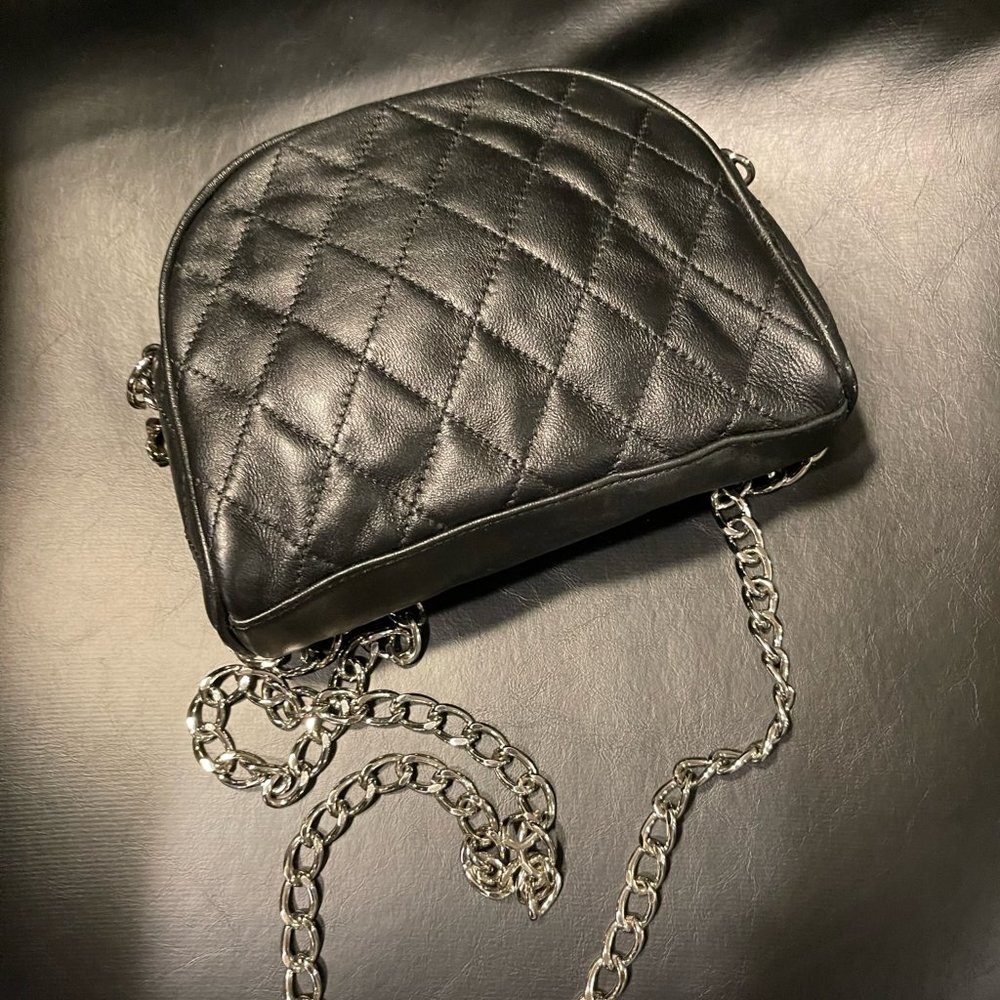Danier Chain Link Cross Body Black Leather Bag